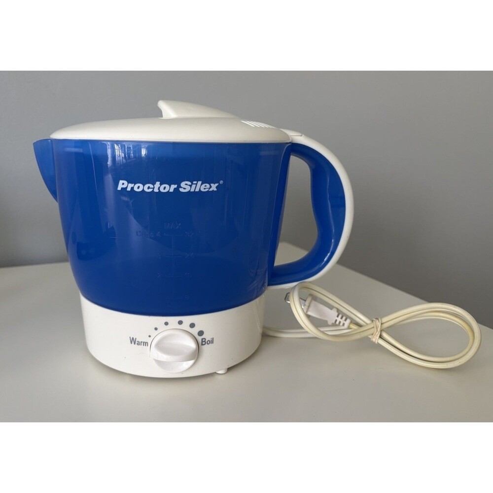 Proctor Silex HP04 Hot Pot Electric Kettle Blue White 32oz Tested Working